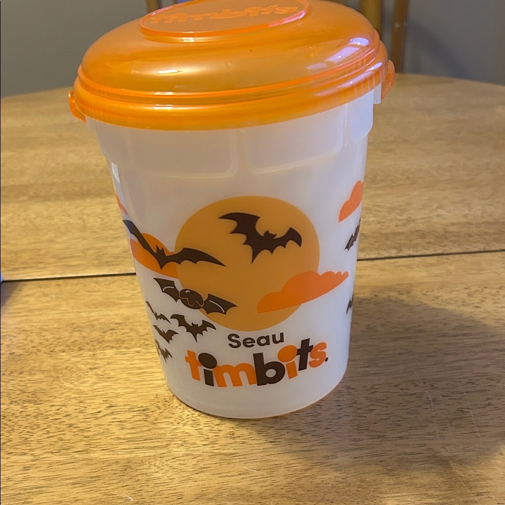 Timbits Halloween Treat Container with Orange Lid